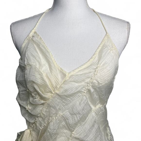 Zara Ivory Size Large Festival Halter Lagenlook Crinkle Top Asymmetric Backless - Picture 4 of 10